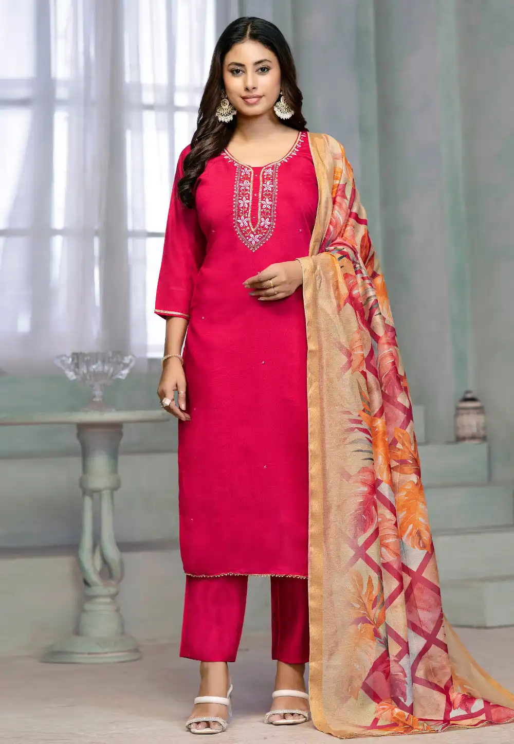 Magenta Rayon Readymade Pakistani Suit 290796