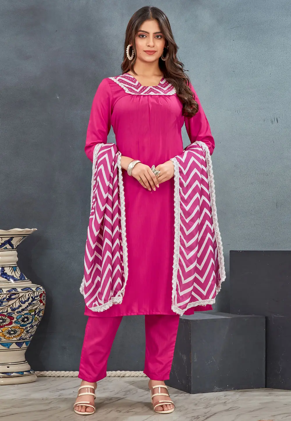 Magenta Rayon Readymade Pakistani Suit 301955