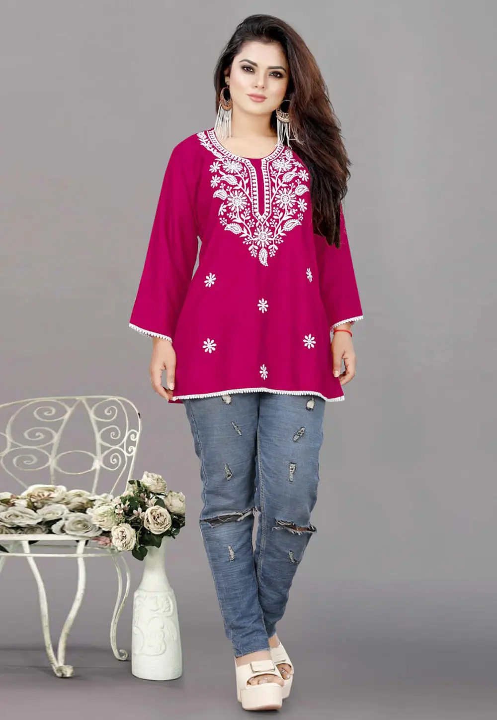 Magenta Rayon Short Kurti for Women 301476