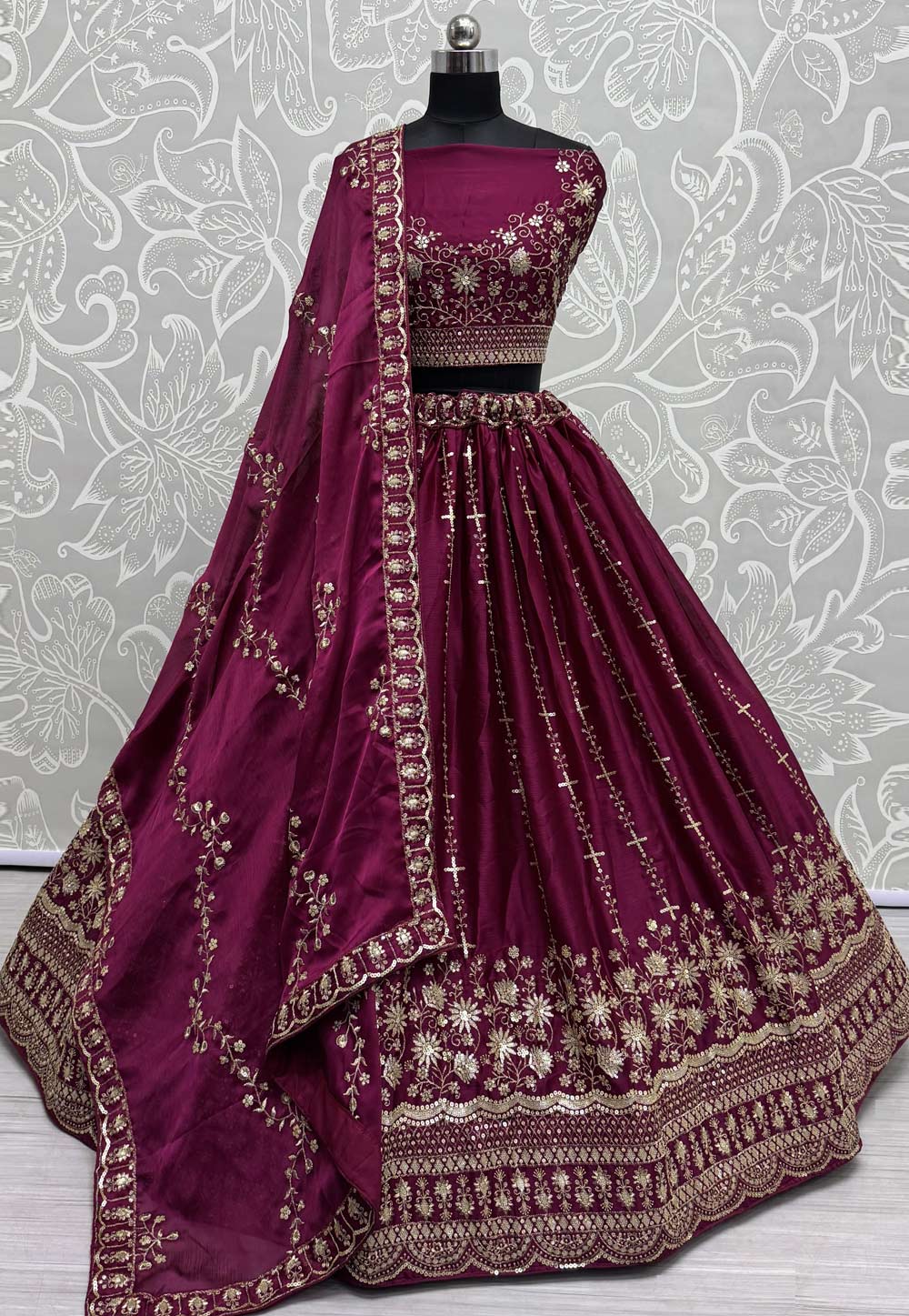 Magenta Satin Chiffon Wedding Lehenga Choli 309677