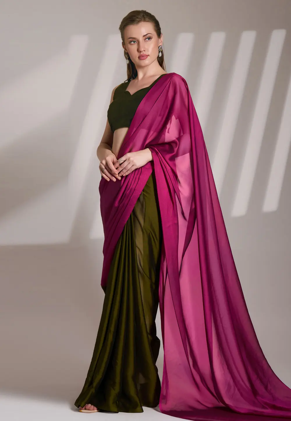 Magenta Satin Half N Half Saree 304529