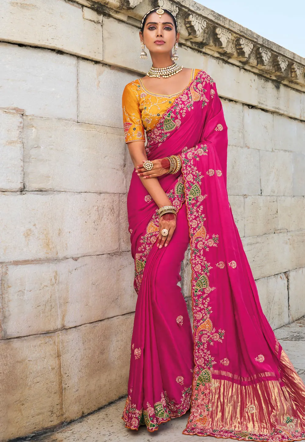 Magenta Satin Saree With Blouse 299491