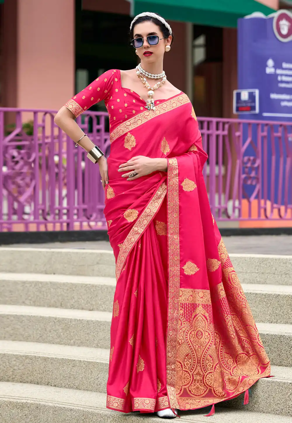 Magenta Satin Saree With Blouse 293166