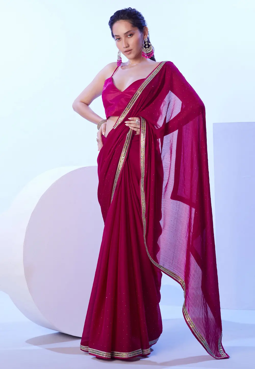 Magenta Satin Saree With Blouse 302821