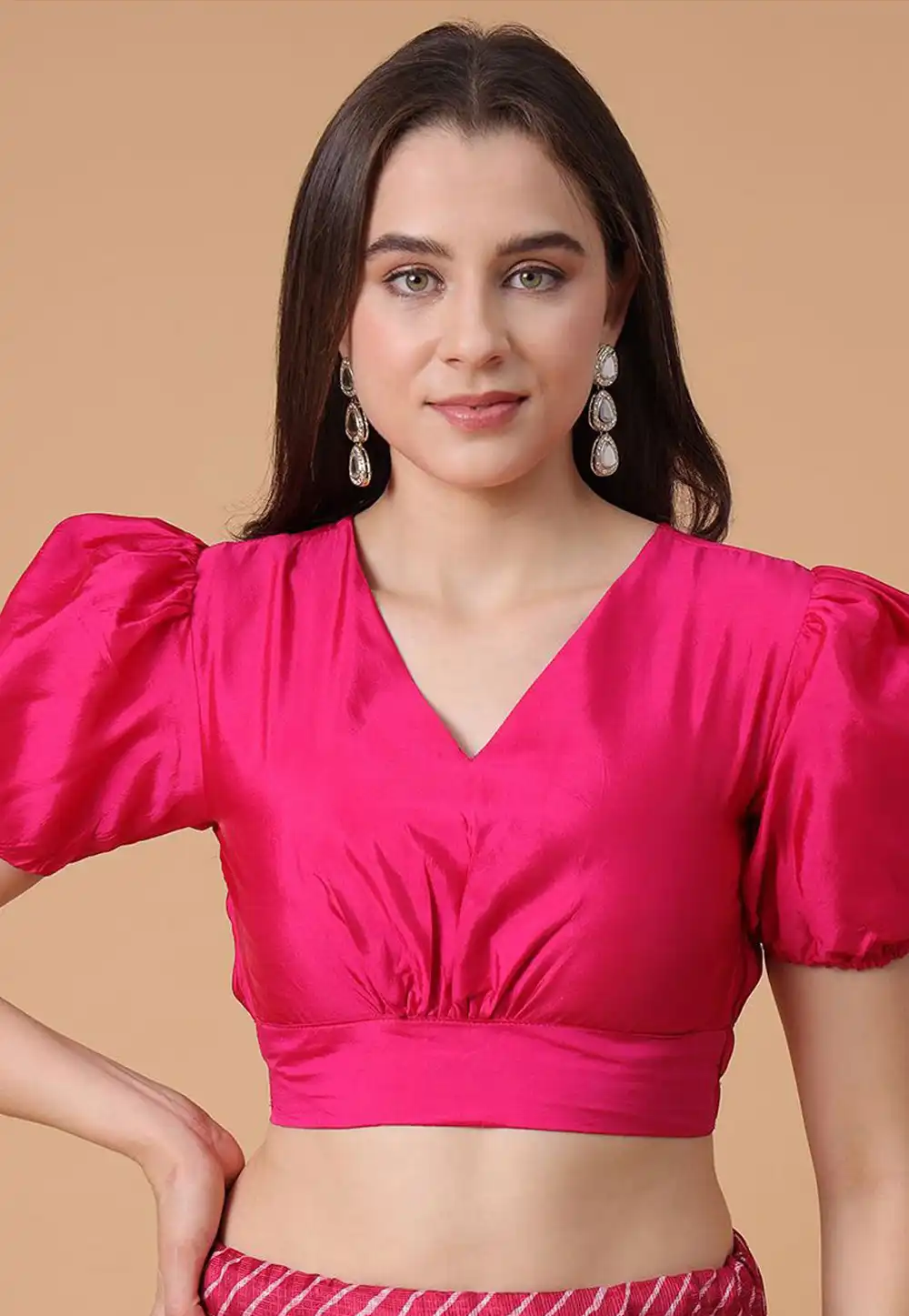 Magenta Satin Silk Readymade Blouse 293658