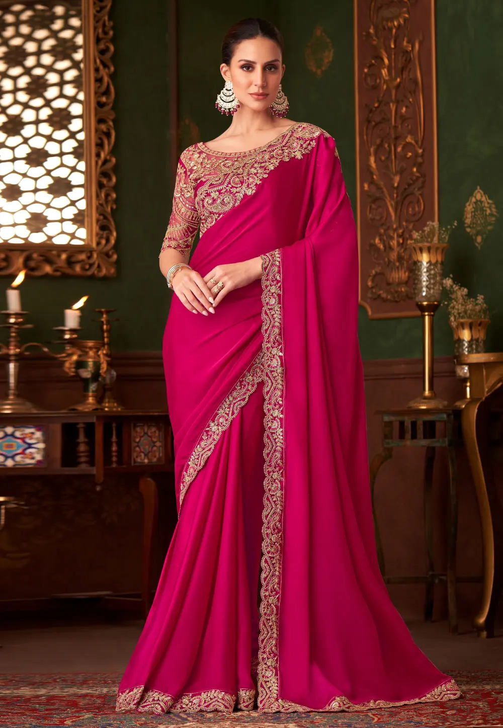 Magenta Satin Silk Saree With Blouse 301118