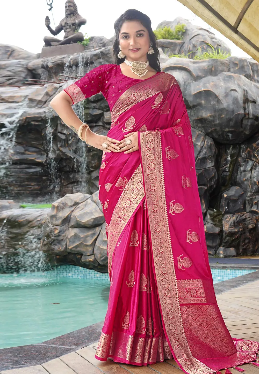 Magenta Satin Silk Saree With Blouse 296191