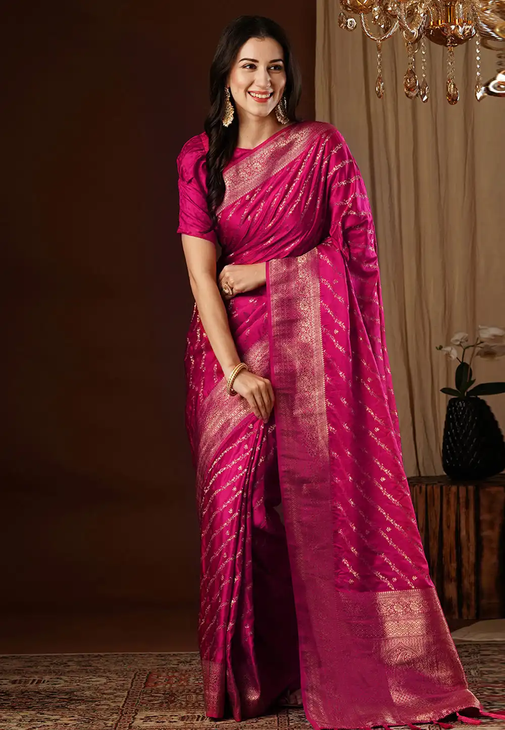 Magenta Satin Silk Saree With Blouse 292700