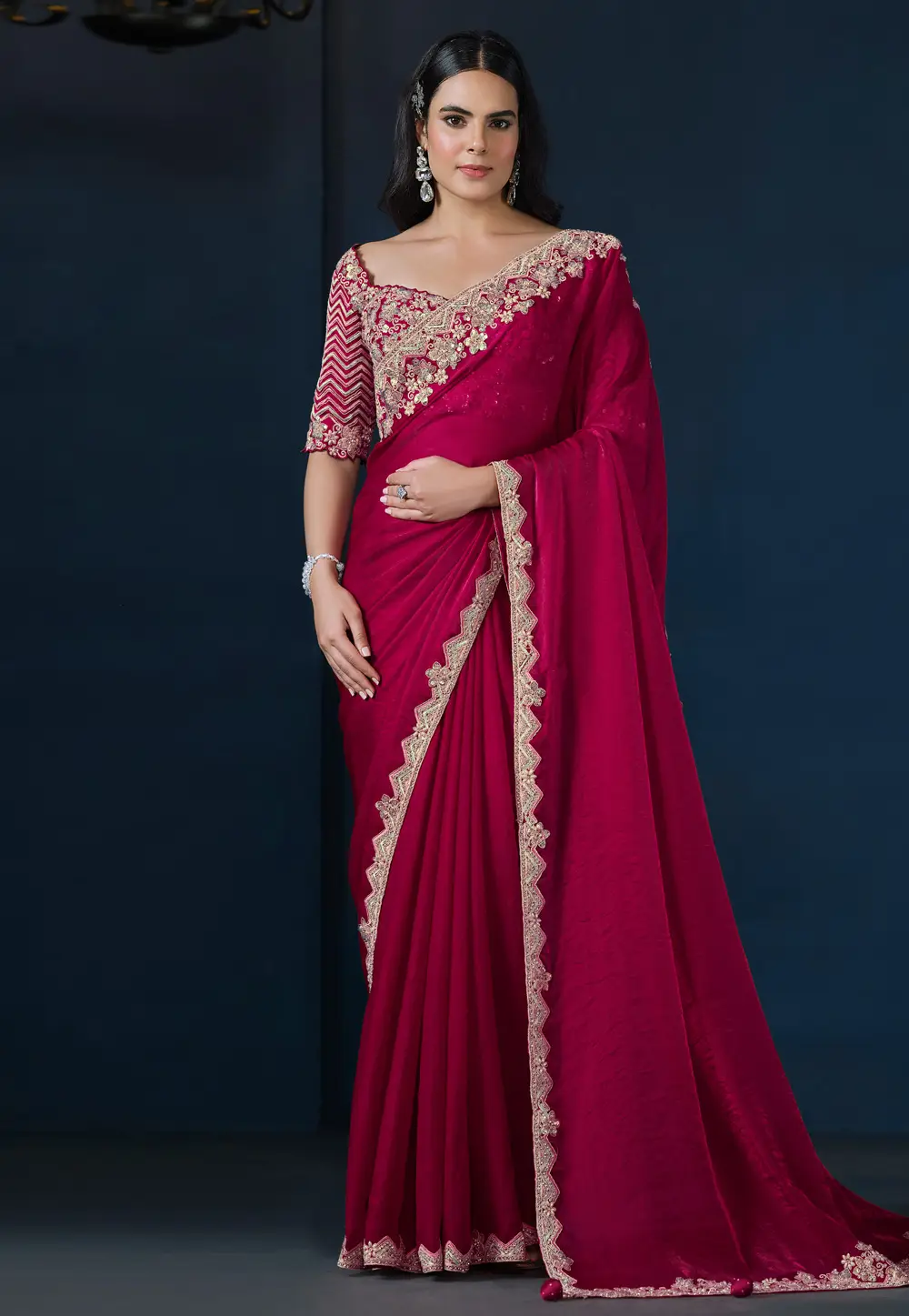 Magenta Satin Silk Saree With Blouse 296811