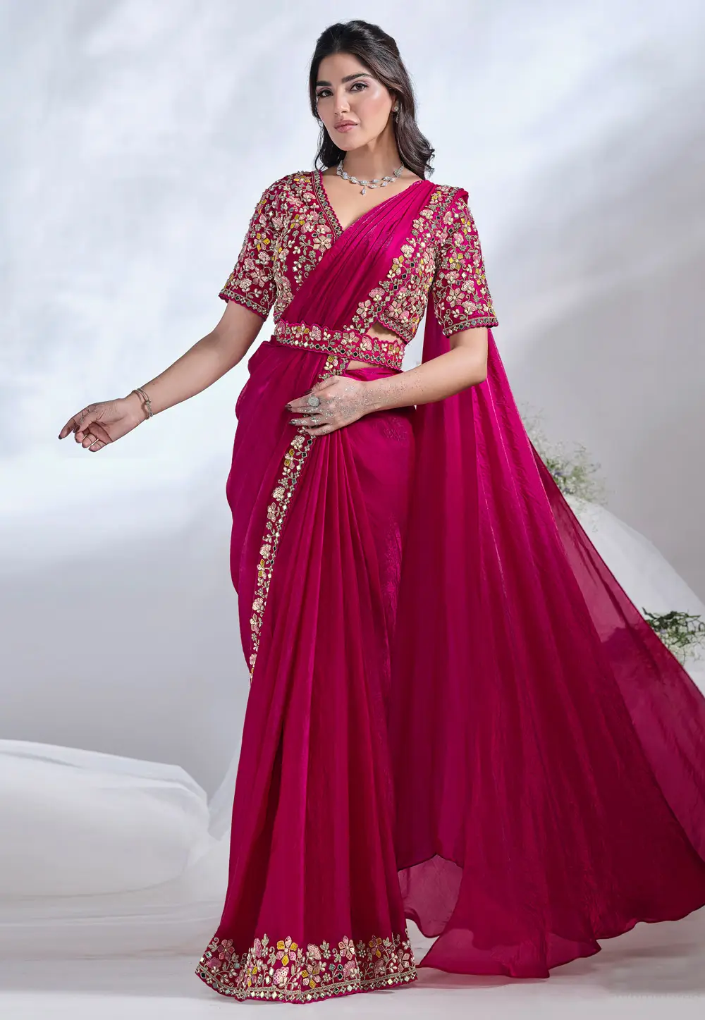 Magenta Satin Silk Saree With Blouse 295893