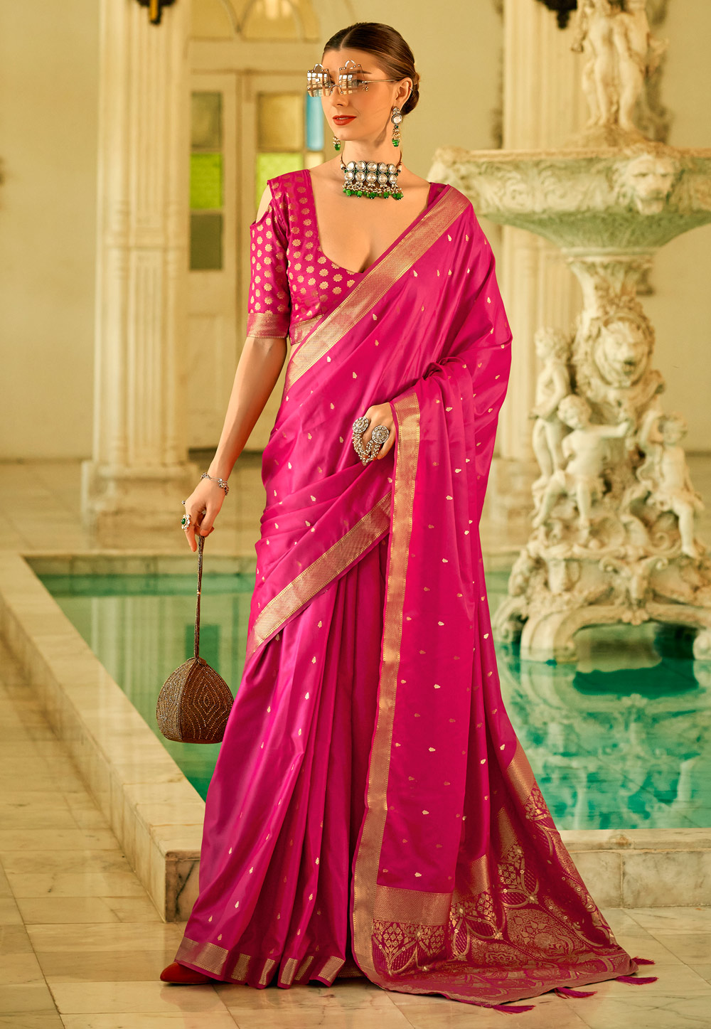 Magenta Satin Silk Saree With Blouse 285907