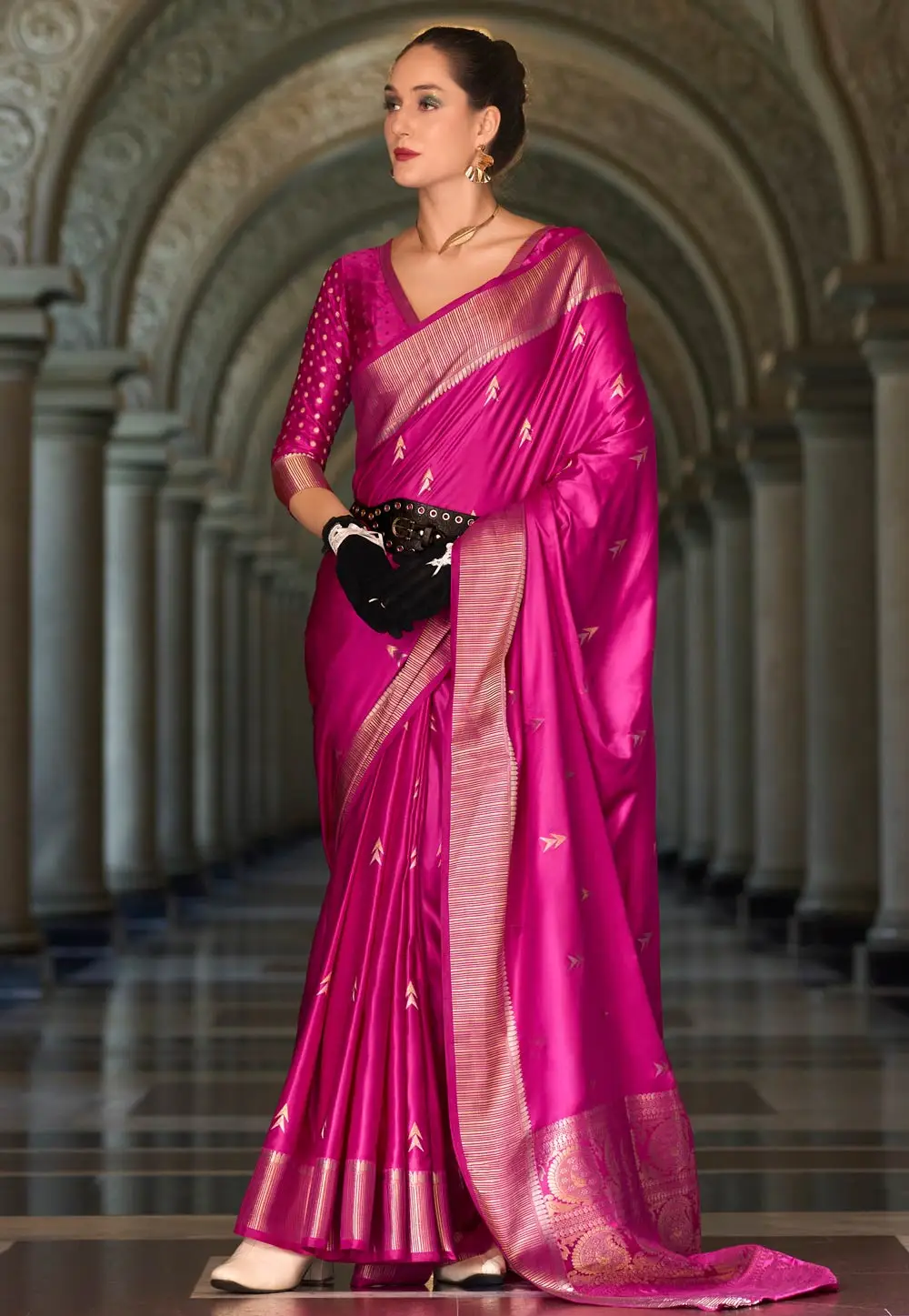 Magenta Satin Silk Saree With Blouse 296545