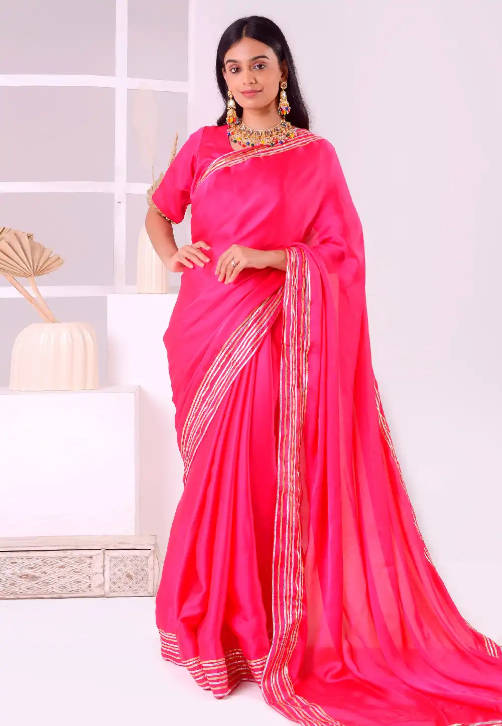 Magenta Satin Silk Saree With Blouse 293595