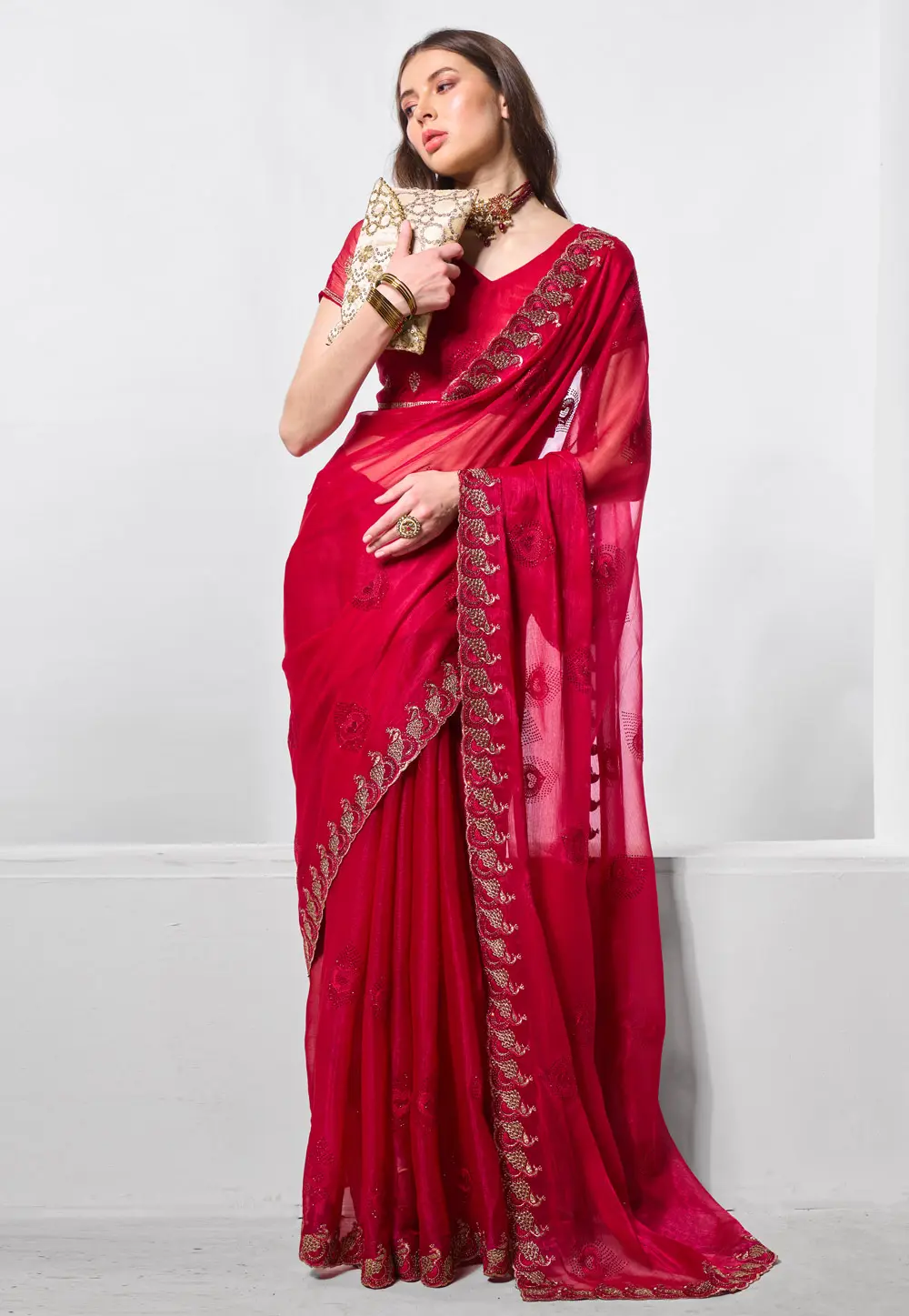 Magenta Shimmer Chiffon Saree With Blouse 299052