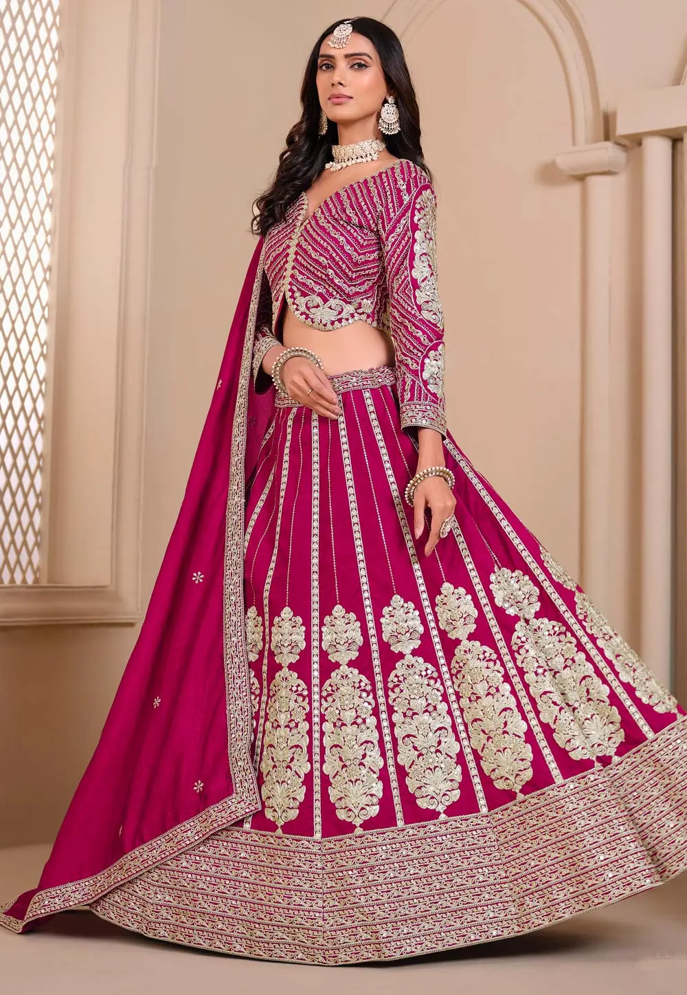 Magenta Shimmer Lehenga Choli 302383