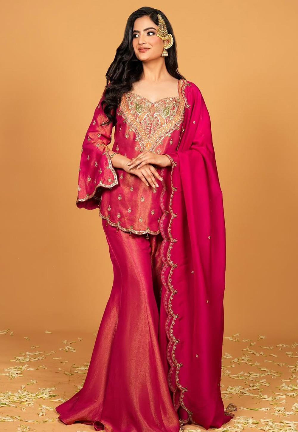 Magenta Shimmer Readymade Palazzo Suit 310645