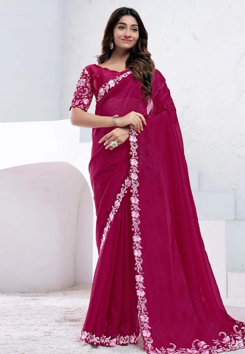 Magenta Shimmer Saree With Blouse 301272