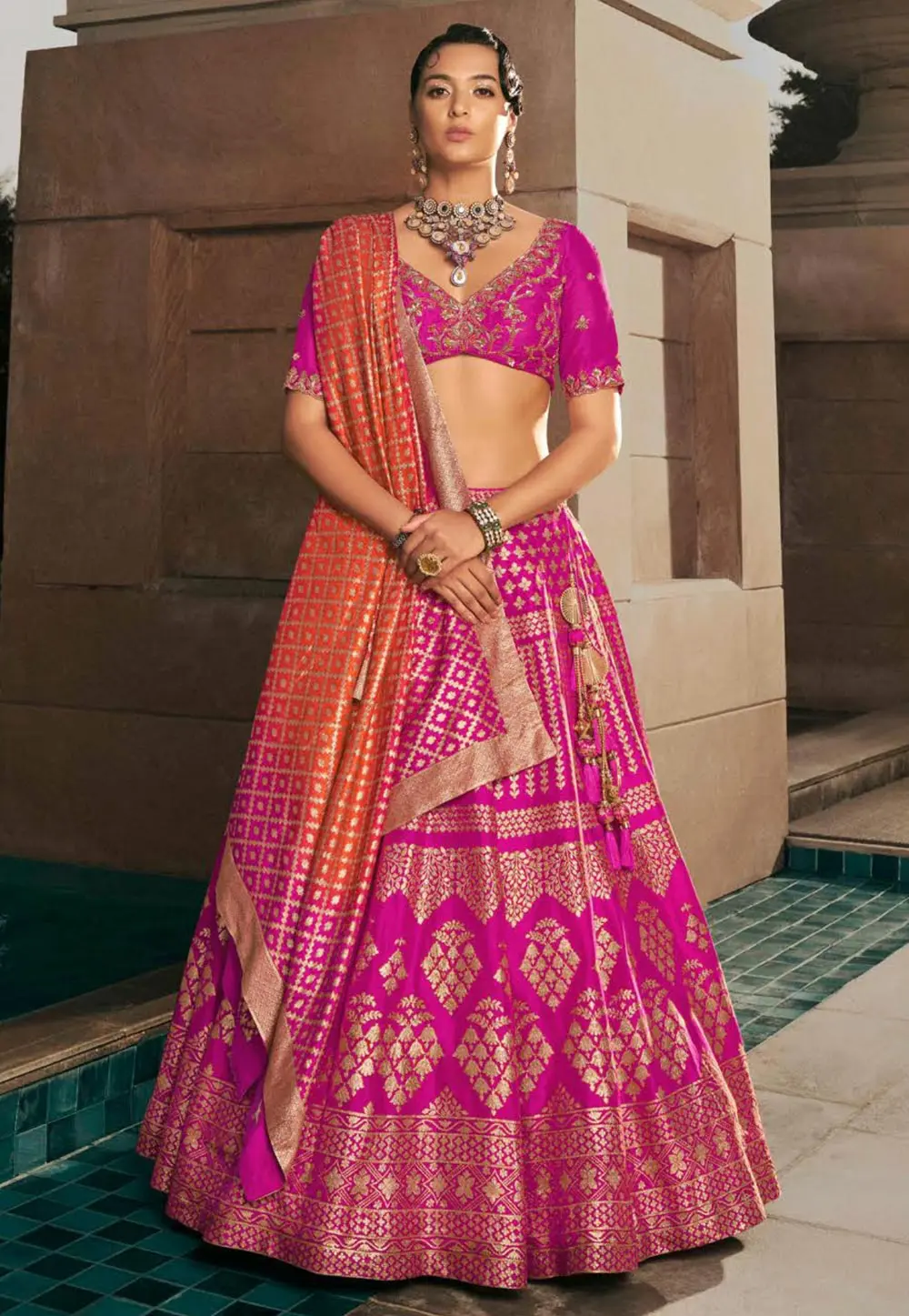 Magenta Silk A Line Lehenga Choli 302595