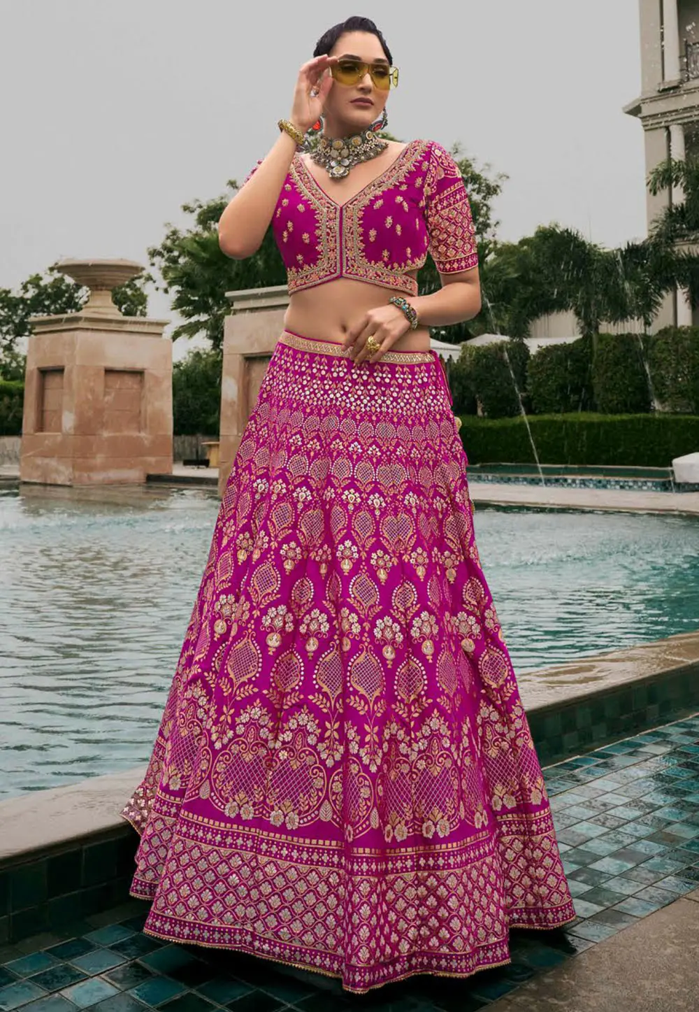 Magenta Silk A Line Lehenga Choli 302603