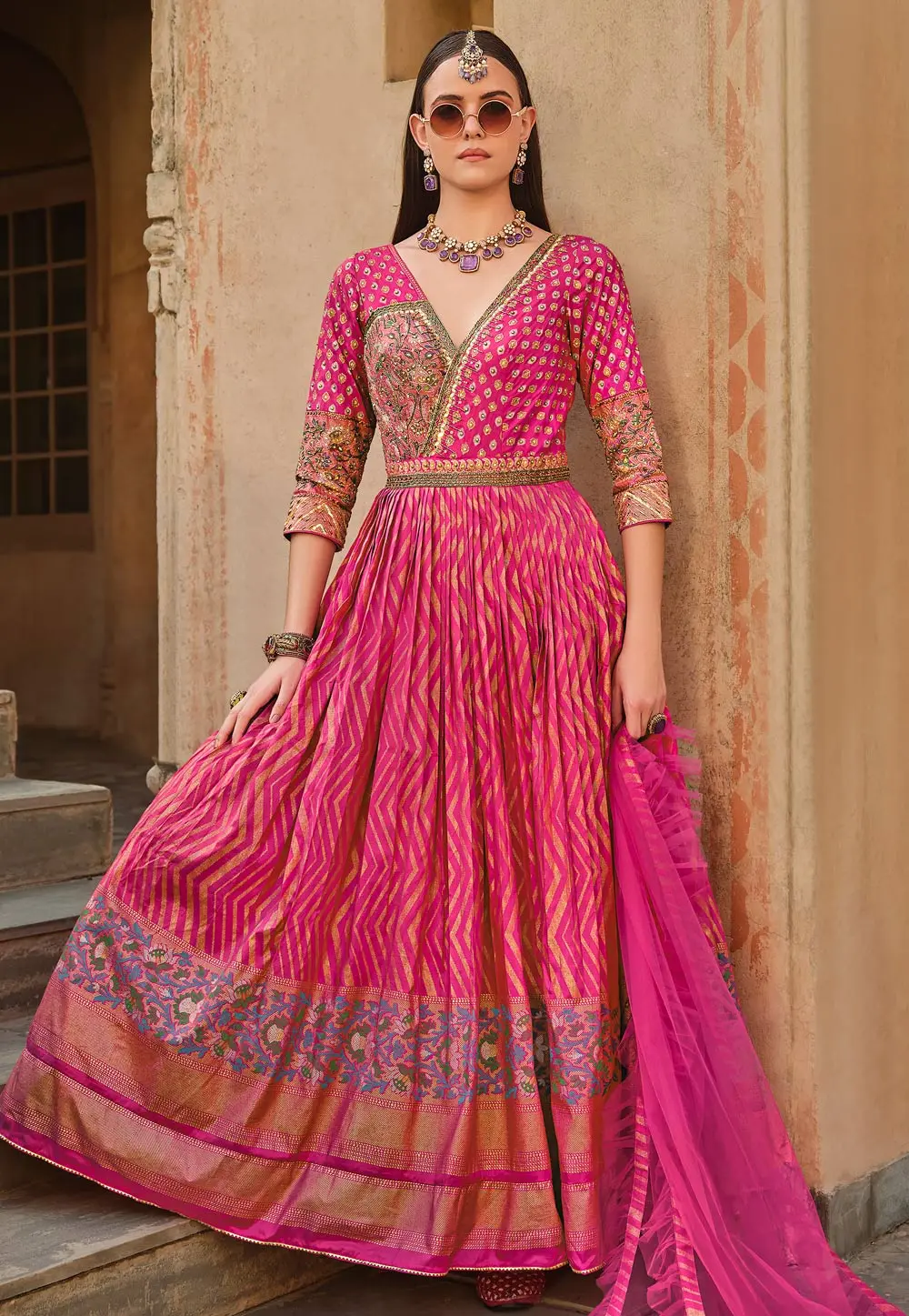 Magenta Silk Anarkali Suit 303539