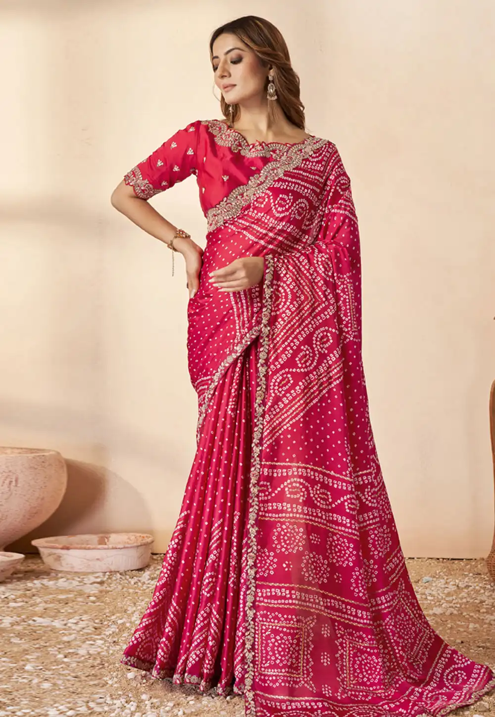 Magenta Silk Bandhani Print Saree 290827