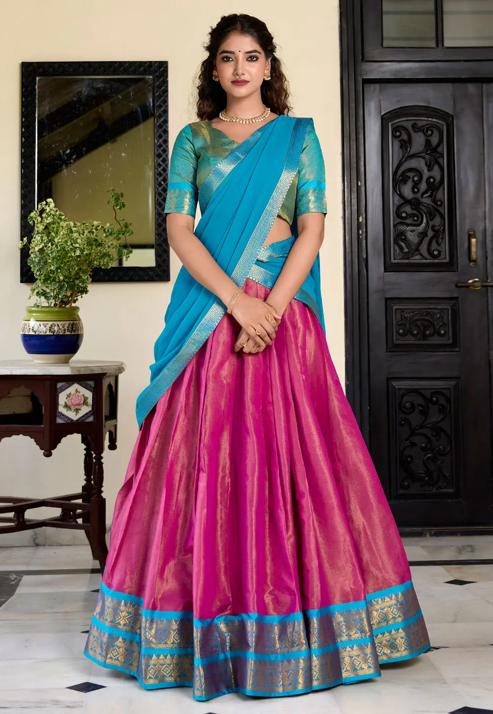 Magenta Silk Circular Lehenga Choli 299295