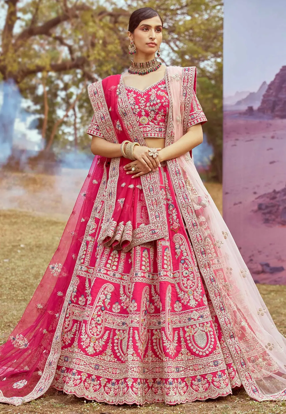 Magenta Silk Circular Lehenga Choli 299130