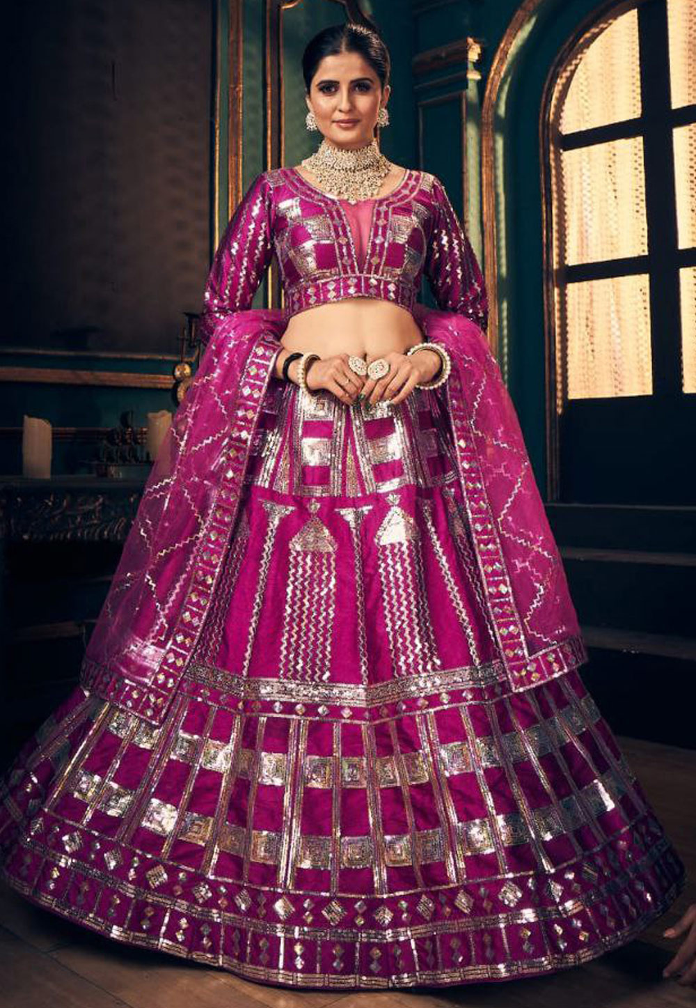 Magenta Silk Circular Lehenga Choli 309944