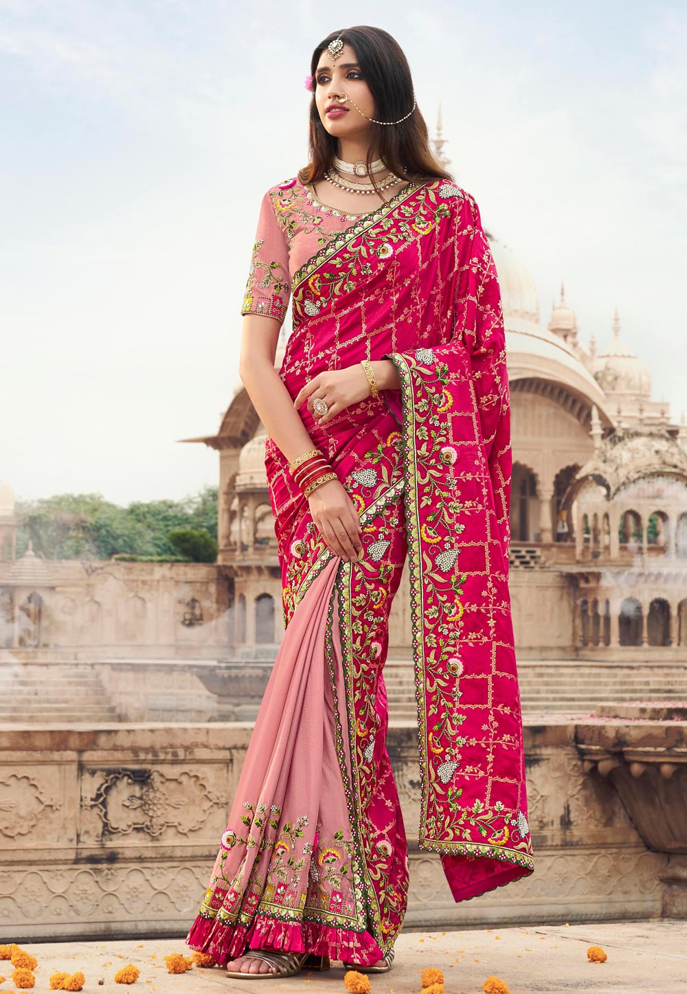 Magenta Silk Half N Half Saree 305846