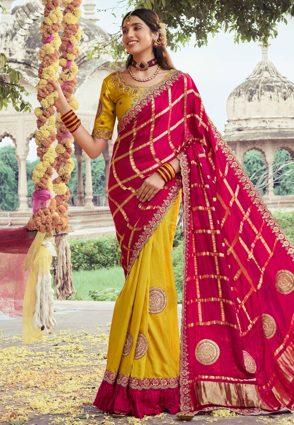 Magenta Silk Half N Half Saree 305833