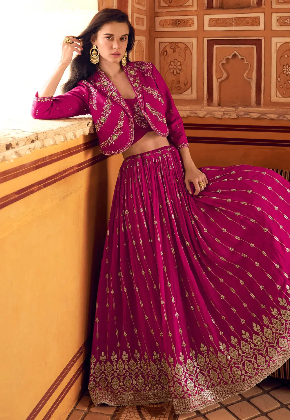 Magenta Silk Indo Western Lehenga Choli 303198