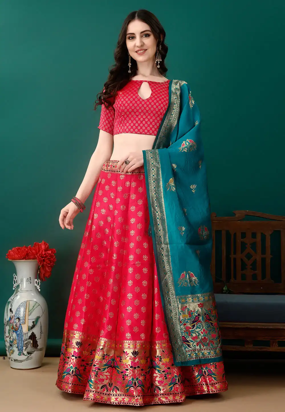 Magenta Silk Jacquard A Line Lehenga Choli 290455