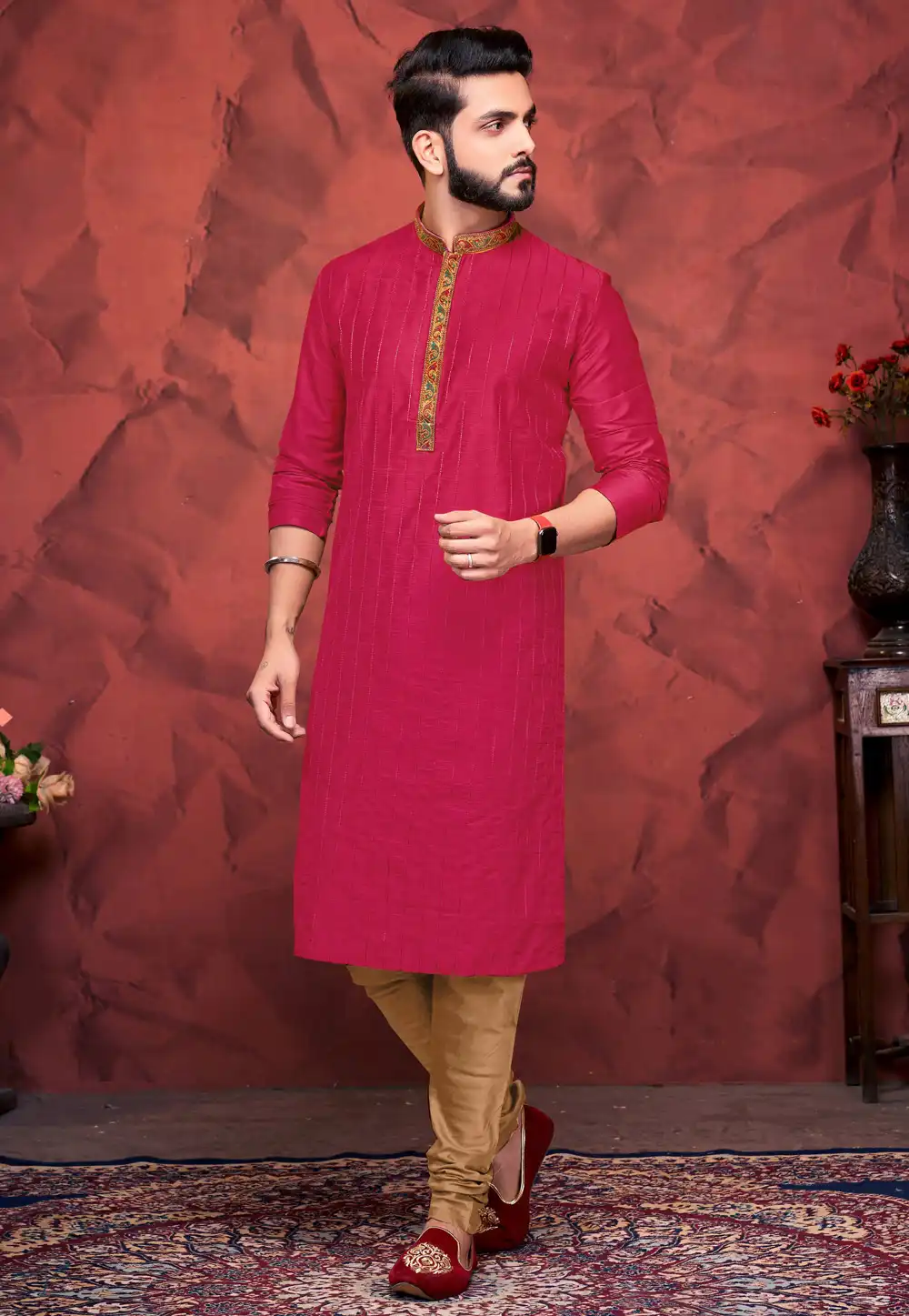 Magenta Silk Kurta Pajama 288865