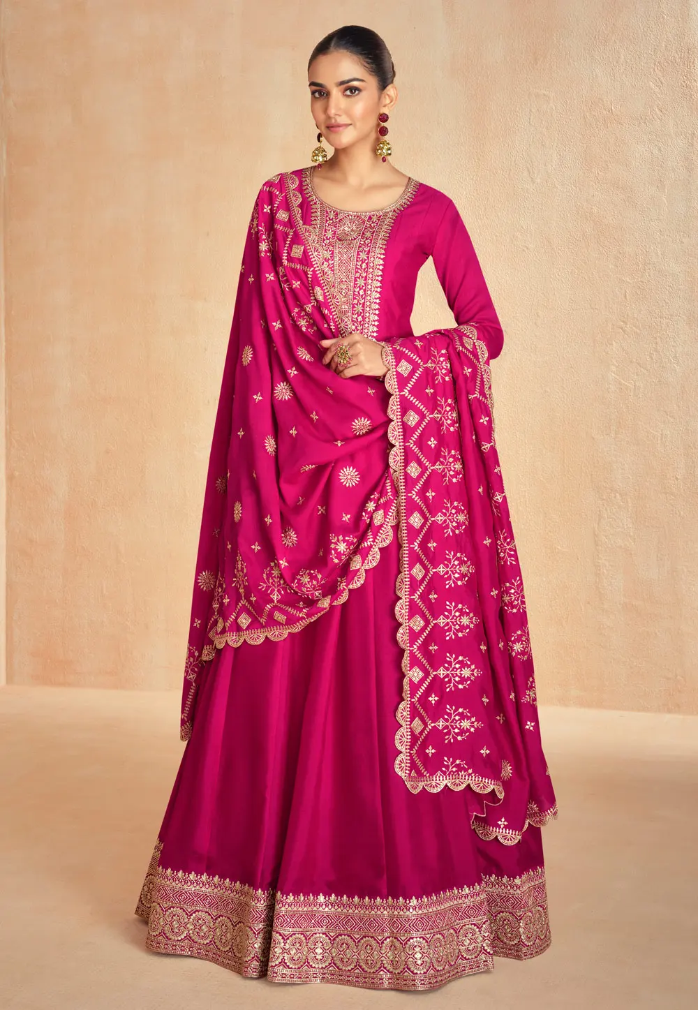 Magenta Silk Long Anarkali Suit 297325