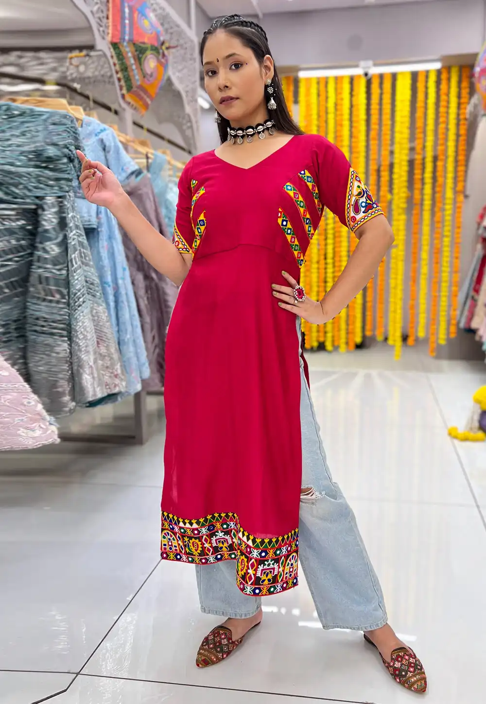 Magenta Silk Navratri Wear Tunic 293380