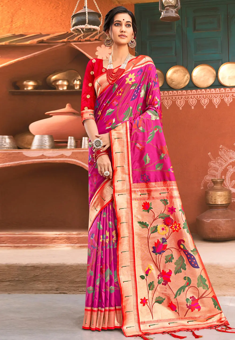 Magenta Silk Paithani Saree 303114