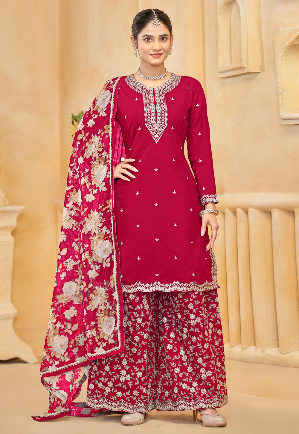 Magenta Silk Pakistani Suit 306309