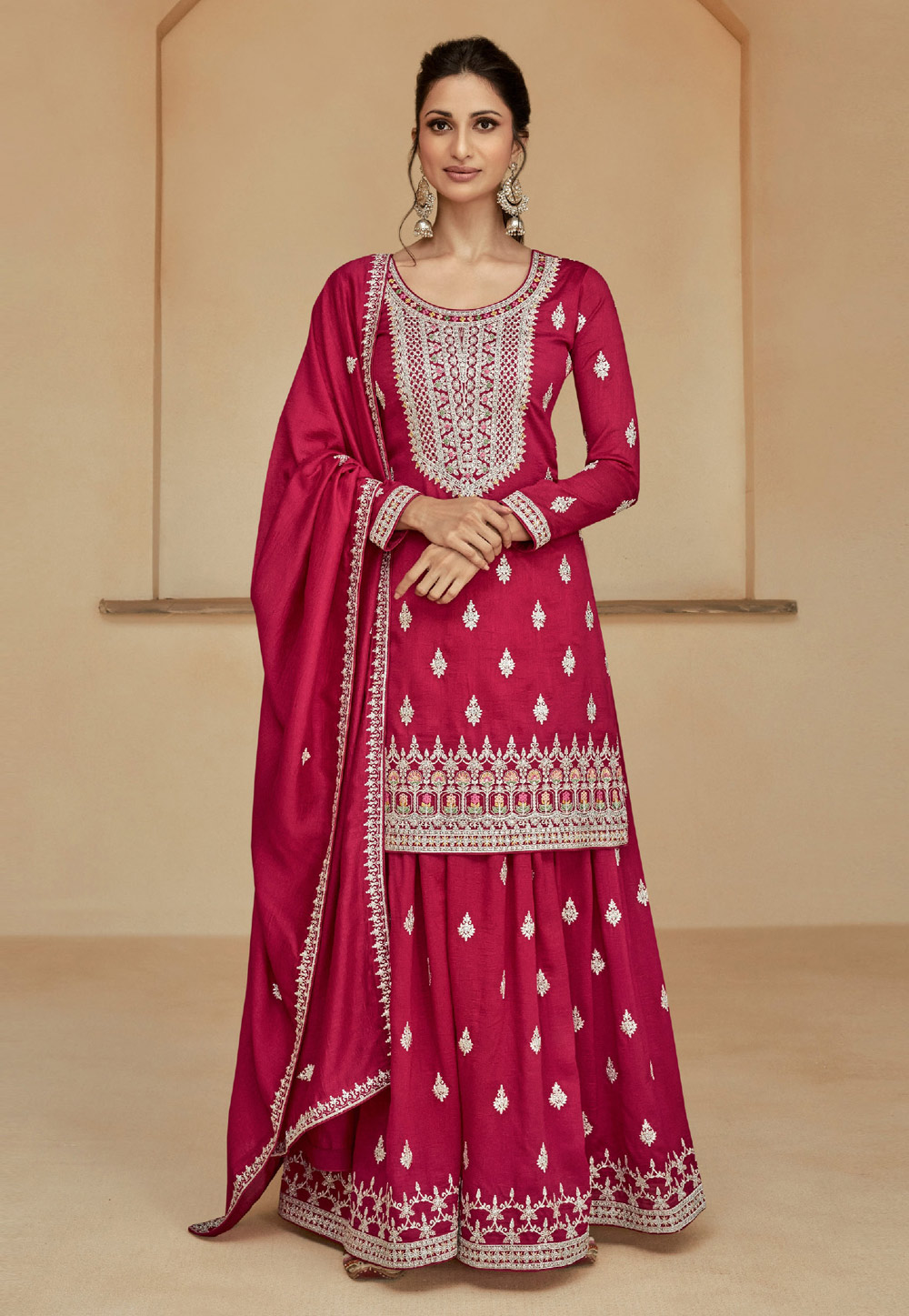 Magenta Silk Pakistani Suit 285994