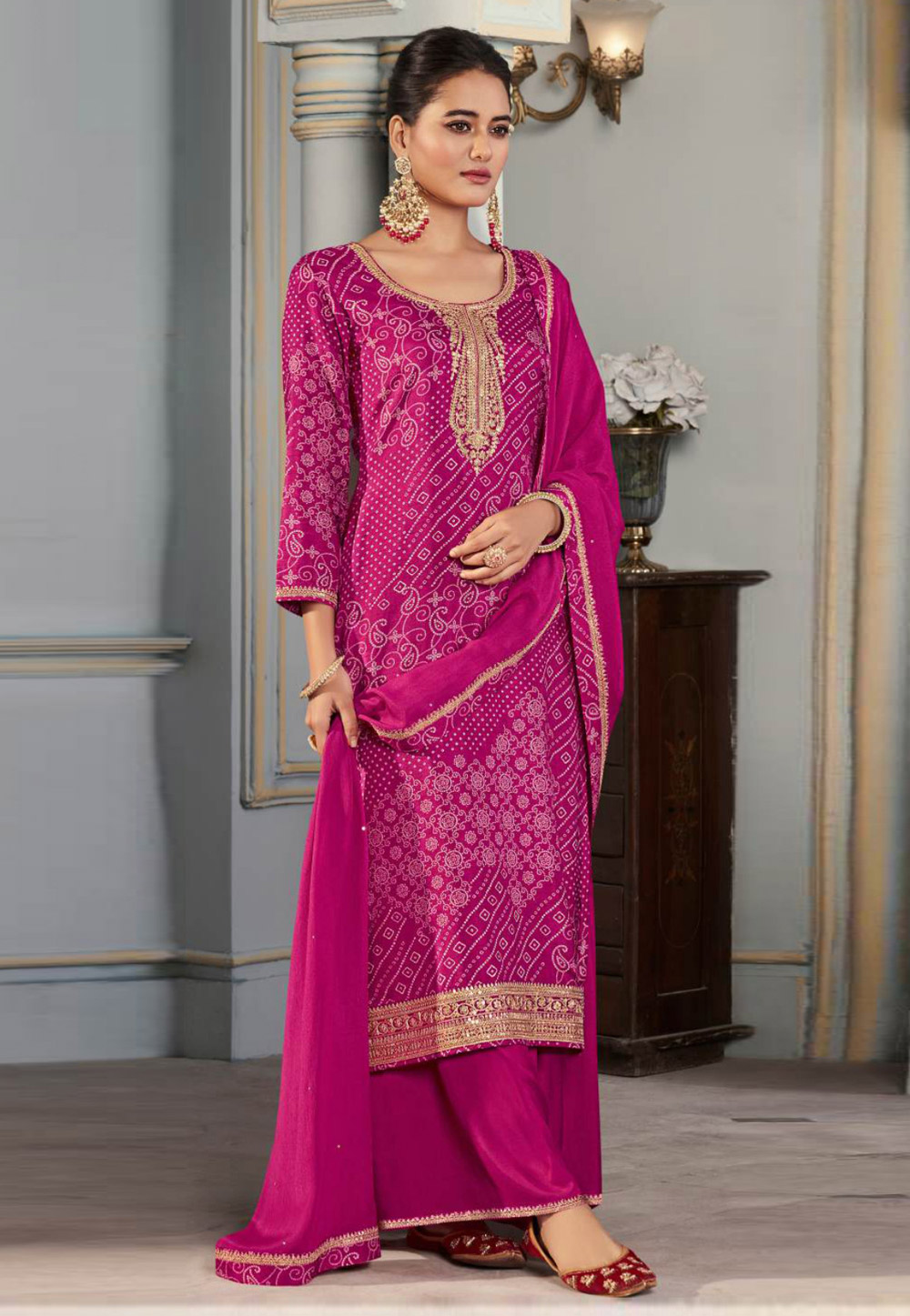Magenta Silk Palazzo Suit 310908