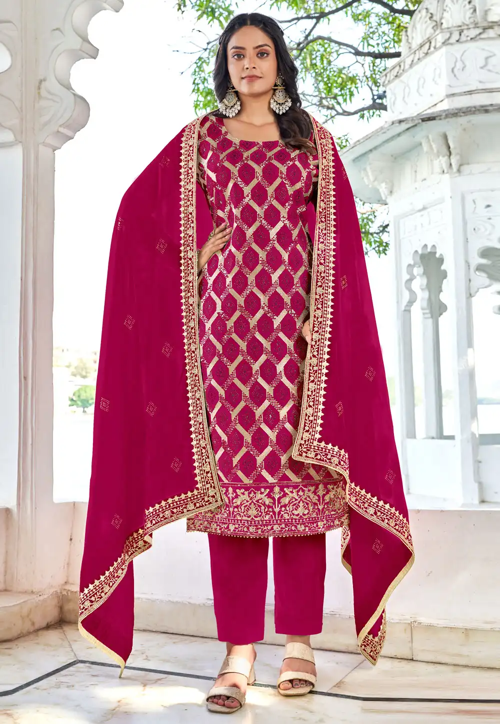 Magenta Silk Pant Style Suit 291907