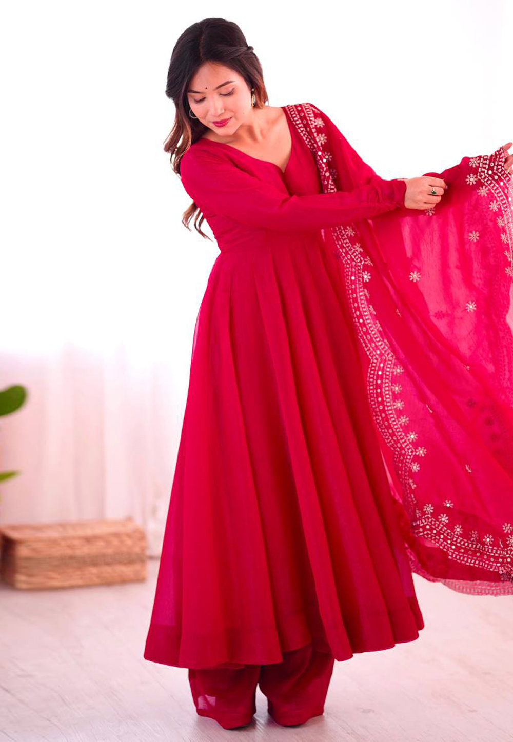 Magenta Silk Readymade Anarkali Suit 310503