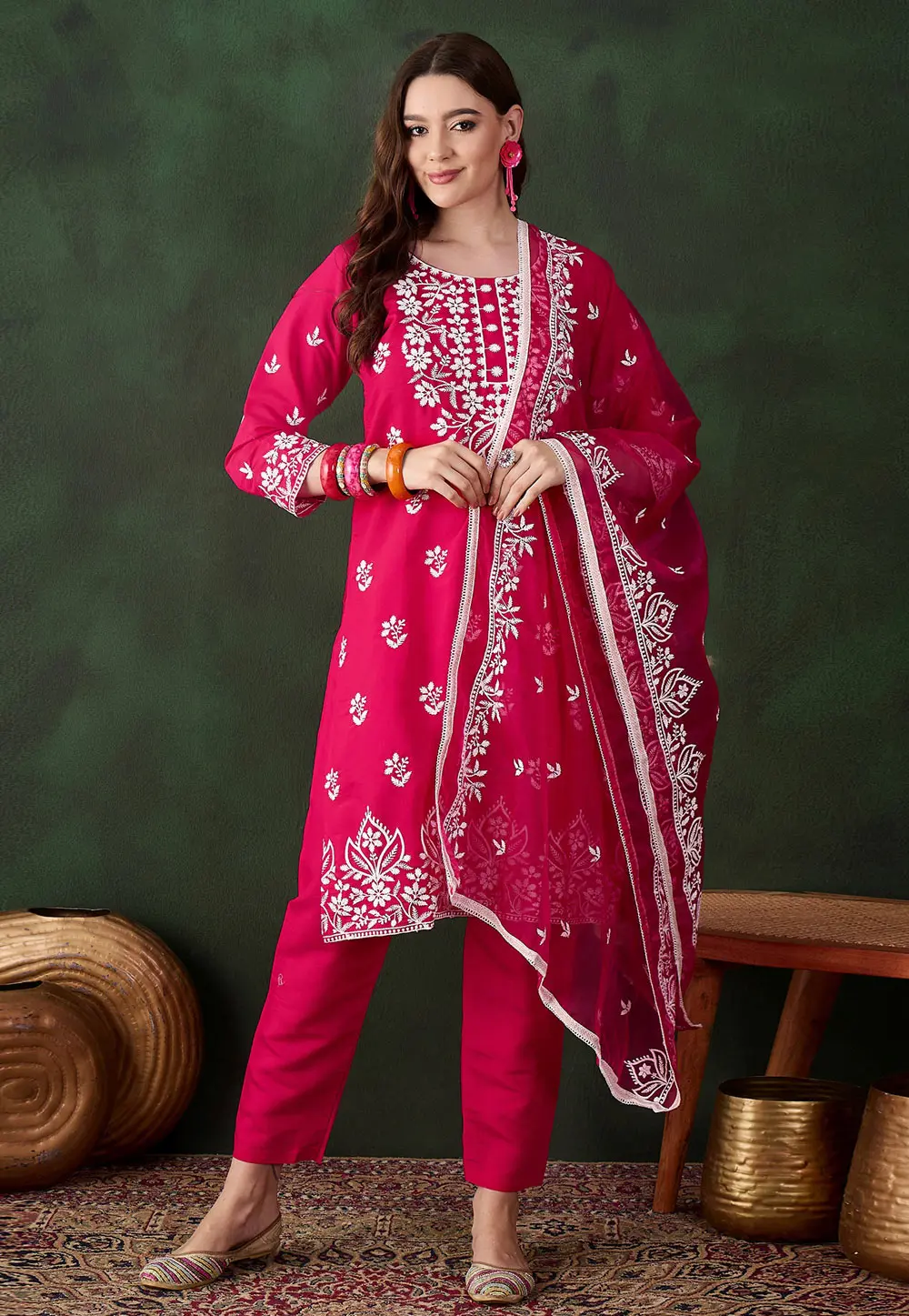 Magenta Silk Readymade Chikankari Suit 299699