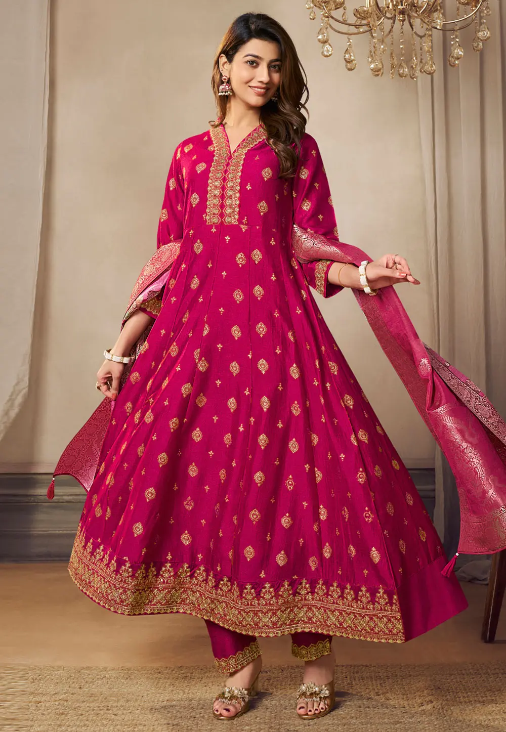 Magenta Silk Readymade Long Anarkali Suit 301612