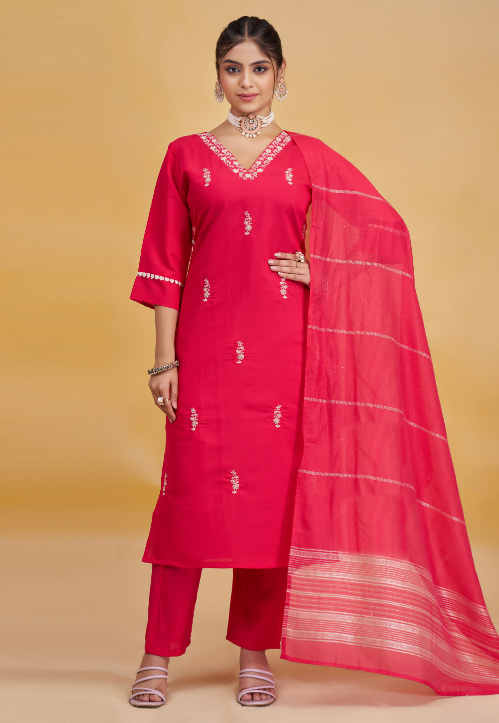 Magenta Silk Readymade Pakistani Suit 306269