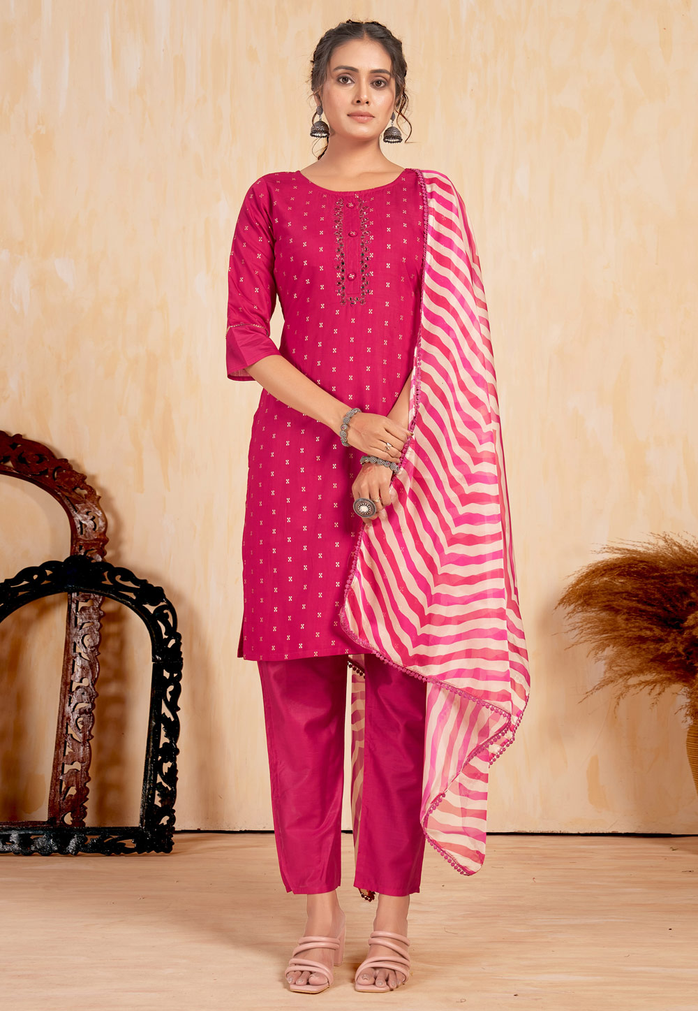 Magenta Silk Readymade Pakistani Suit 284664
