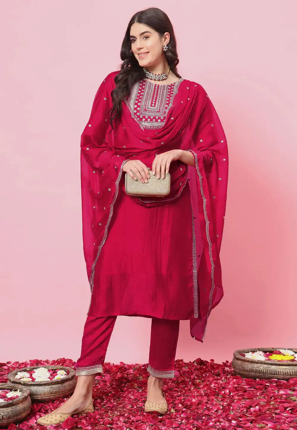 Magenta Silk Readymade Pakistani Suit 289354