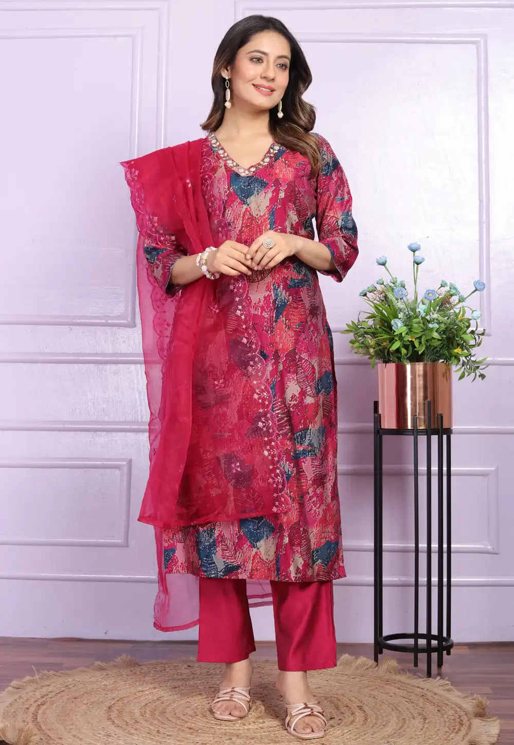 Magenta Silk Readymade Pakistani Suit 289438