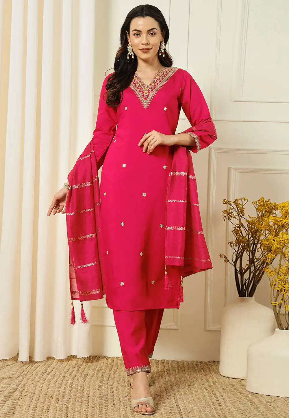 Magenta Silk Readymade Pakistani Suit 290555