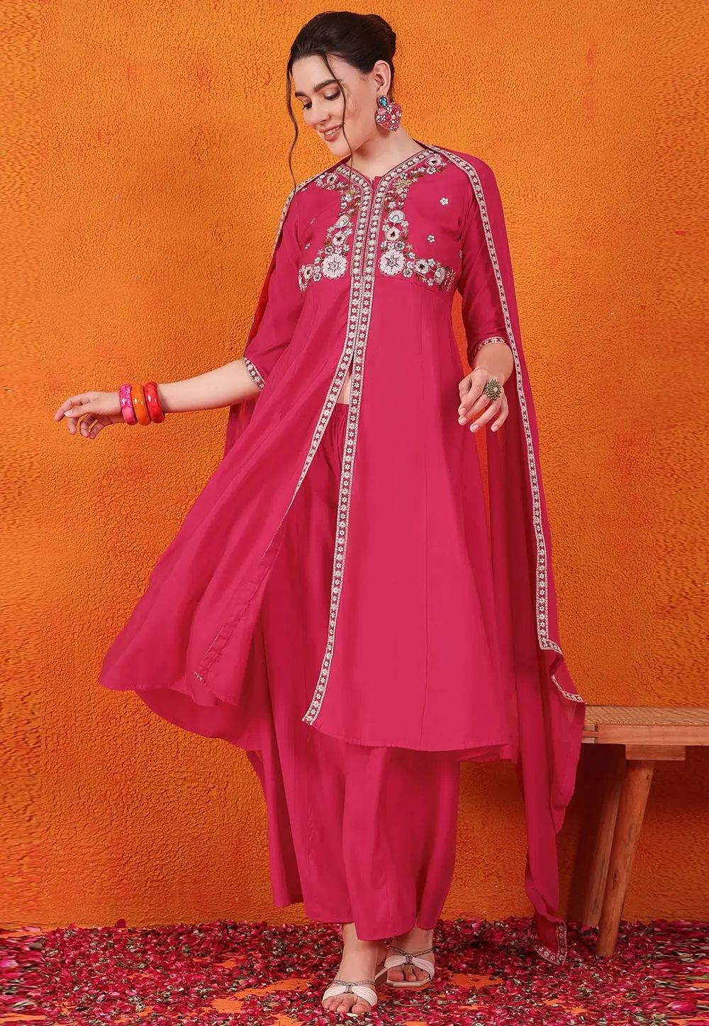 Magenta Silk Readymade Pakistani Suit 298935