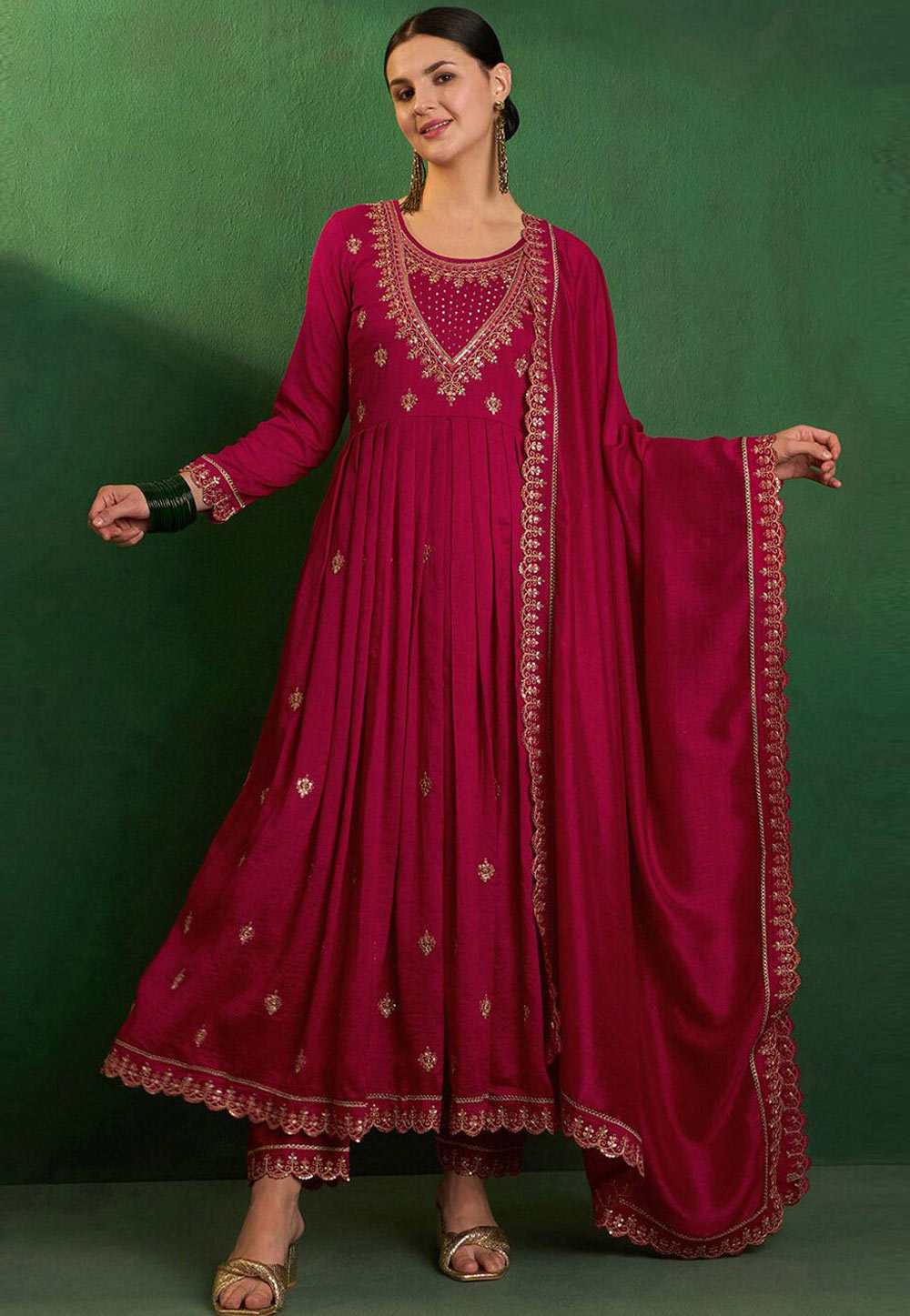 Magenta Silk Readymade Pant Style Suit 309481